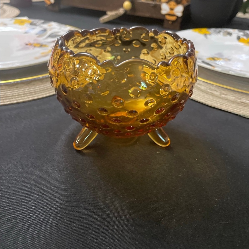 Fenton Vintage Hobnail Amber Dish